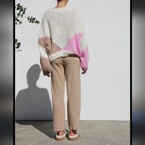 Ebby and I Chunky Colorblock Puff Sleeve Knit Sweater Size S/M - Picture 7 of 13